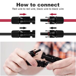 showingo Solar Extension Cord 20 FT 10AWG Solar Panel Extension Cables Solar Adaptor Cable with Female and Male Connector(20 FT Red + 20 FT Black)