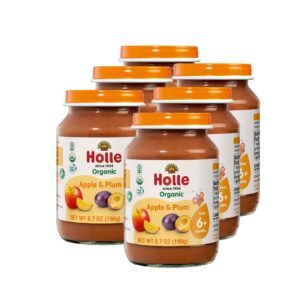 holle organic baby food jars - baby puree with organic apple and plum - (6 jars) stage 2 baby food for 6 months and older - baby snack or balanced meal - made with non-gmo, usda organic ingredients
