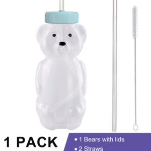 Honey Bear Straw Cups for Babies 1 pack, 8oz straw bear cup with improved safety lid design, honeybear baby cup straw, Leak-Proof & Food-Grade & BPA Free (AQUA)