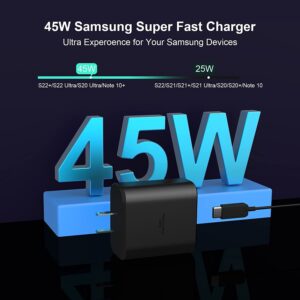 45W Samsung USB C Super Fast Charging PD Charger Block with 5ft Type C Cable Compatible with Samsung Galaxy S24/S23 Ultra/S23/S23+/S22/S22 Ultra/S22+/S21/S20/Note 20/Note 10/ Tab S7+/S8