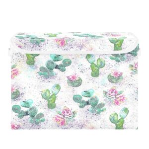 boesi cactus with flowers foldable storage baskets fabric boxes with handle organizers with flip-top lids storage bins for home bedroom office