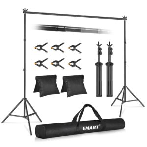 emart backdrop stand 10x7.8ft(wxh) photo studio adjustable background stand support kit with 2 crossbars, 6 backdrop clamps,2 sandbags and carrying bag for parties events decoration