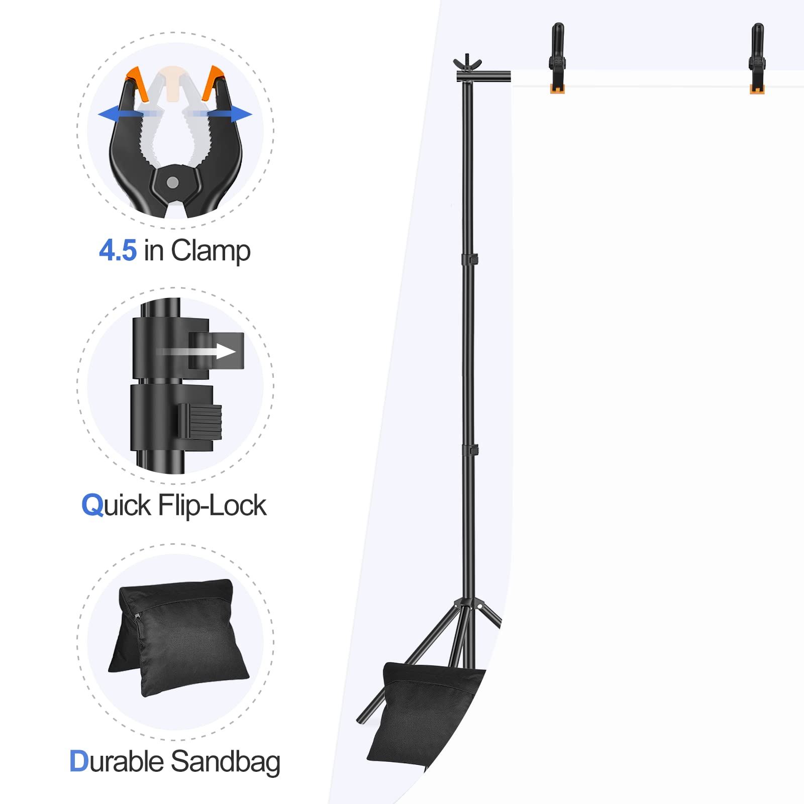 EMART Backdrop Stand 10x7.8ft(WxH) Photo Studio Adjustable Background Stand Support Kit with 2 Crossbars, 6 Backdrop Clamps,2 Sandbags and Carrying Bag for Parties Events Decoration