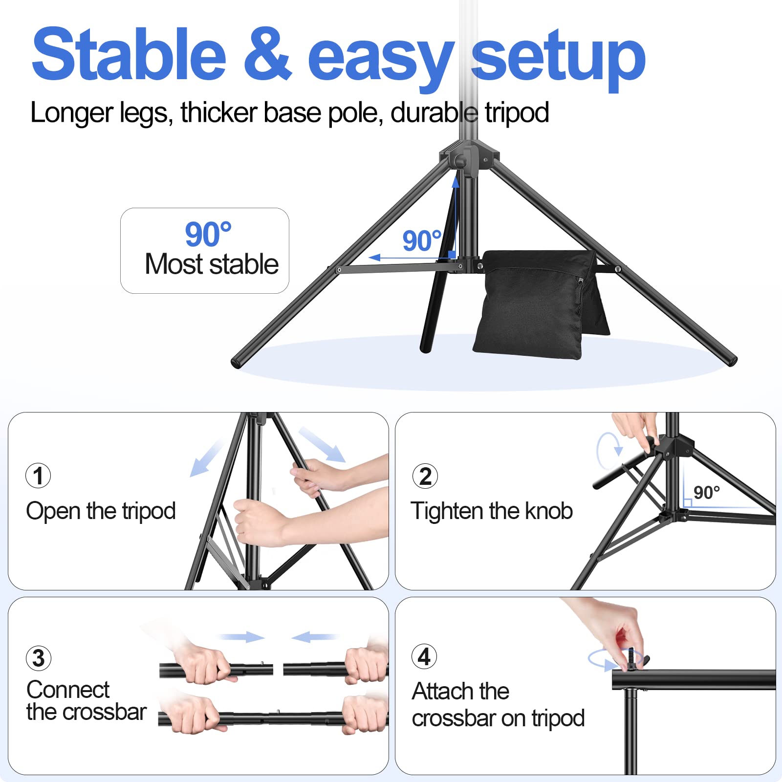 EMART Backdrop Stand 10x7.8ft(WxH) Photo Studio Adjustable Background Stand Support Kit with 2 Crossbars, 6 Backdrop Clamps,2 Sandbags and Carrying Bag for Parties Events Decoration