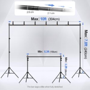 EMART Backdrop Stand 10x7.8ft(WxH) Photo Studio Adjustable Background Stand Support Kit with 2 Crossbars, 6 Backdrop Clamps,2 Sandbags and Carrying Bag for Parties Events Decoration