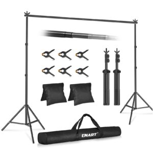 emart backdrop stand 10x8.5ft(wxh) photo studio adjustable background stand support kit with 2 crossbars, 6 backdrop clamps, 2 sandbags and carrying bag for parties events decoration