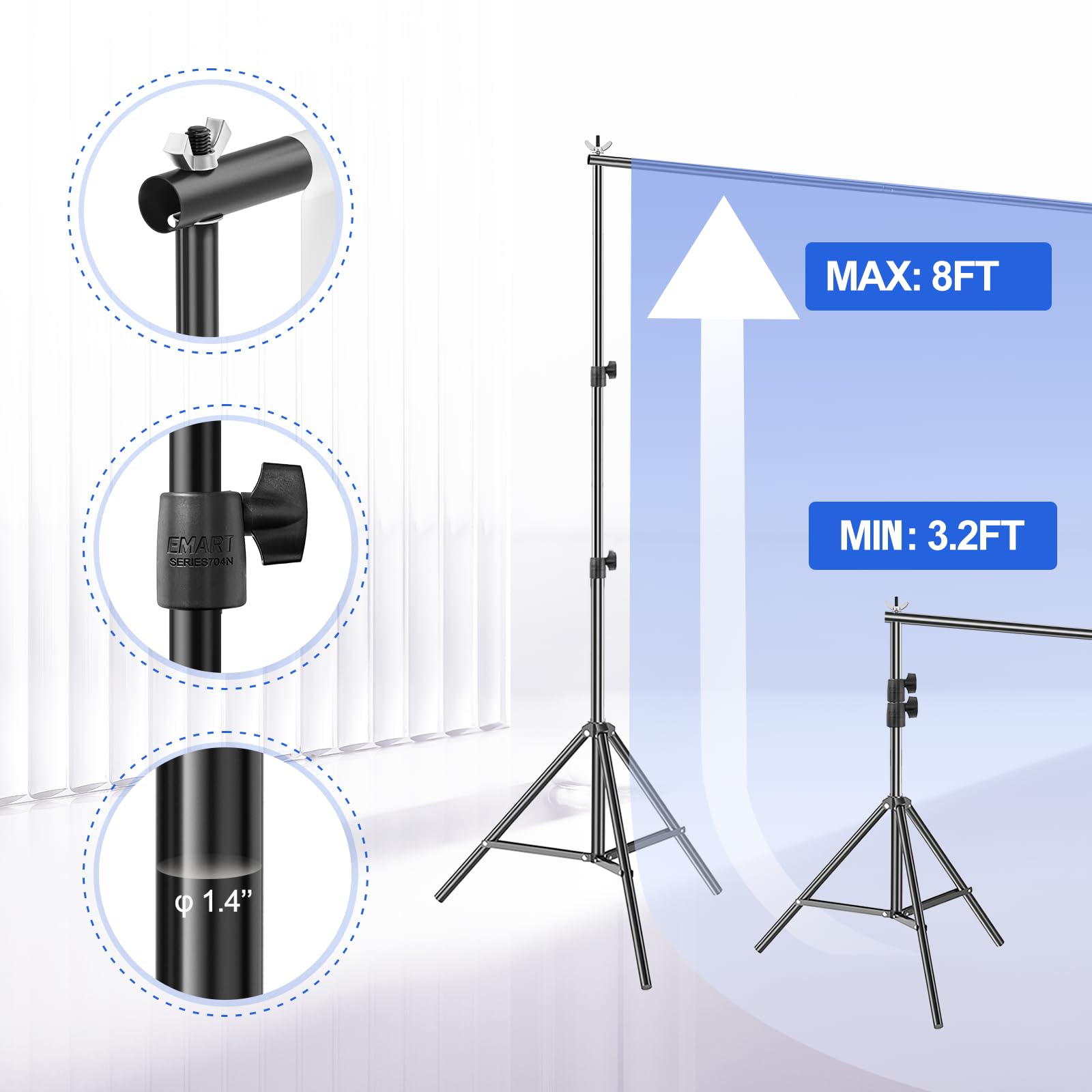 EMART Backdrop Stand,10x8ft Adjustable Photo Background Stand for Parties Photography, Back Drop Stand Banner Background Holder Support System Kit for Photoshoot Video Studio, Birthday