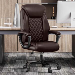 ergonomic office chair high back home office desk chair with wheels computer chair with lumbar support pu leather executive office chair，brown