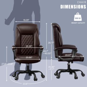 Ergonomic Office Chair High Back Home Office Desk Chair with Wheels Computer Chair with Lumbar Support PU Leather Executive Office Chair，Brown