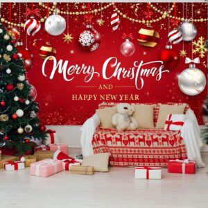 Christmas Backdrop Merry Christmas Party Decoration Christmas Photo Banner Signs Xmas Photography Background Photo Props for Winter New Year Xmas Eve Family Party Decoration Supplies (Ball)