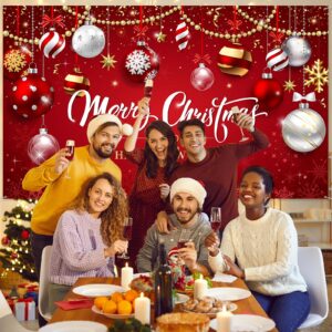 Christmas Backdrop Merry Christmas Party Decoration Christmas Photo Banner Signs Xmas Photography Background Photo Props for Winter New Year Xmas Eve Family Party Decoration Supplies (Ball)