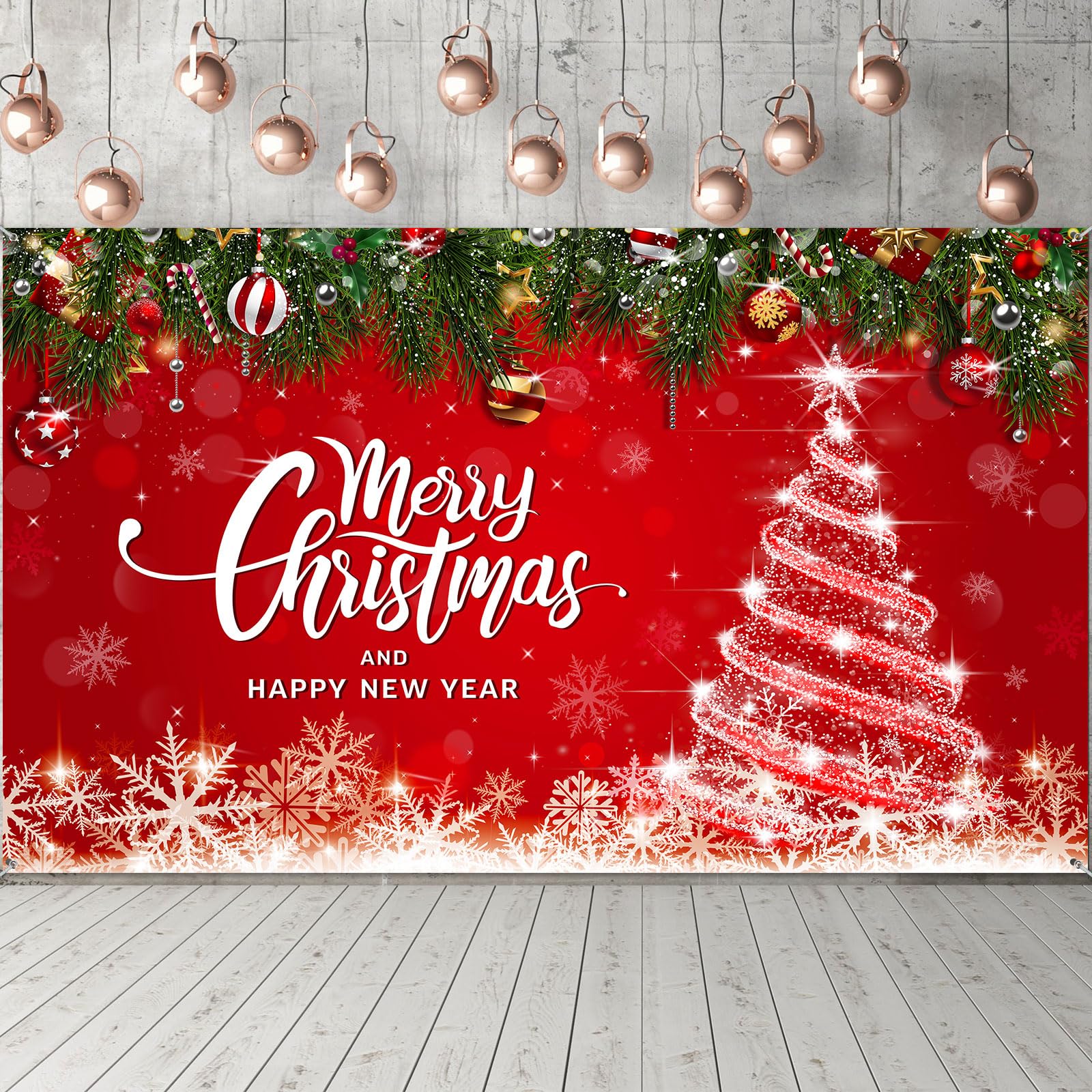 Christmas Backdrop Merry Christmas Party Decoration Christmas Photo Banner Signs Xmas Photography Background Photo Props for Winter New Year Xmas Eve Family Party Decoration Supplies (Tree)