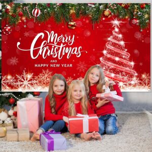 Christmas Backdrop Merry Christmas Party Decoration Christmas Photo Banner Signs Xmas Photography Background Photo Props for Winter New Year Xmas Eve Family Party Decoration Supplies (Tree)