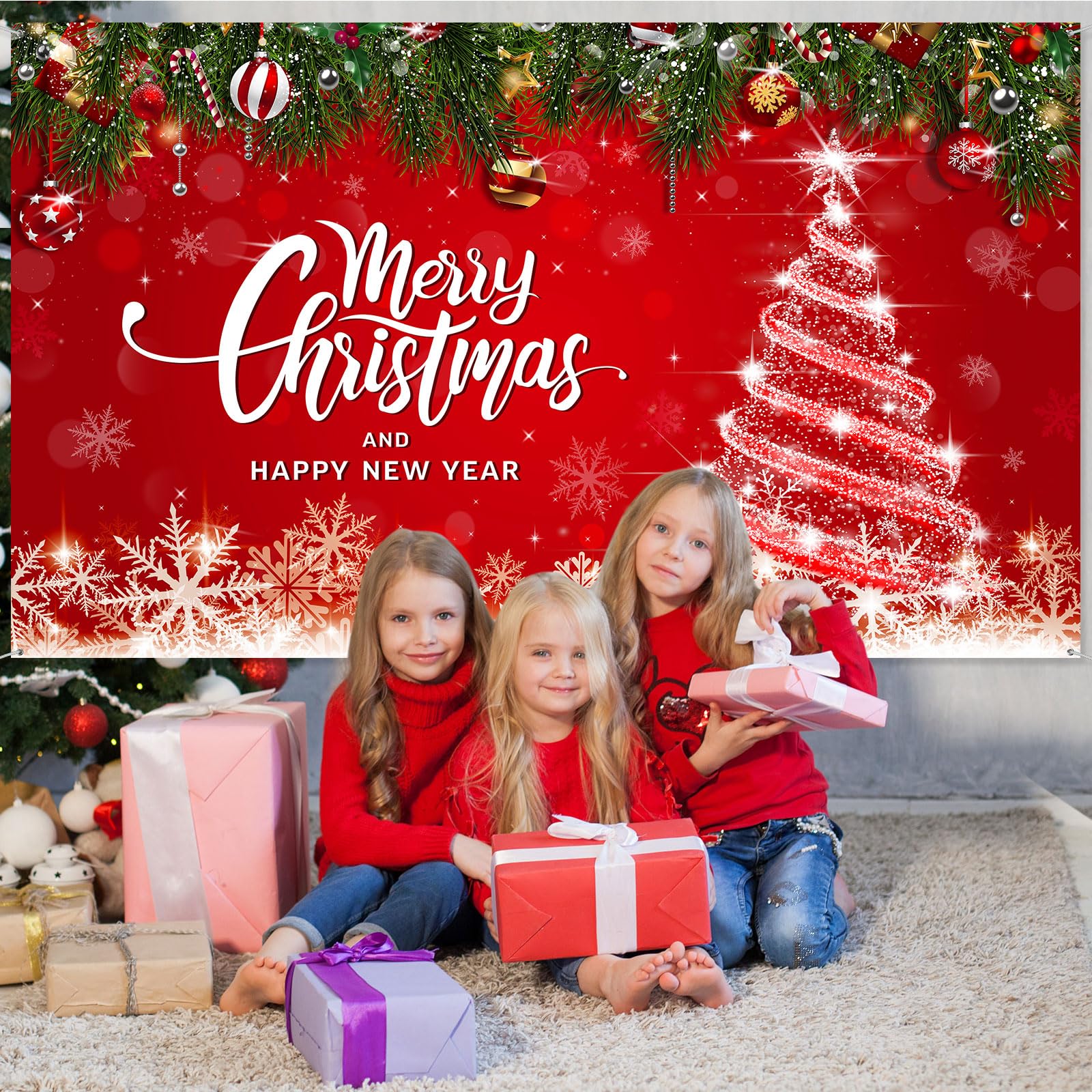 Christmas Backdrop Merry Christmas Party Decoration Christmas Photo Banner Signs Xmas Photography Background Photo Props for Winter New Year Xmas Eve Family Party Decoration Supplies (Tree)