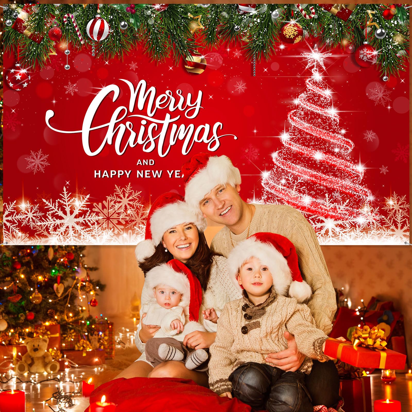 Christmas Backdrop Merry Christmas Party Decoration Christmas Photo Banner Signs Xmas Photography Background Photo Props for Winter New Year Xmas Eve Family Party Decoration Supplies (Tree)