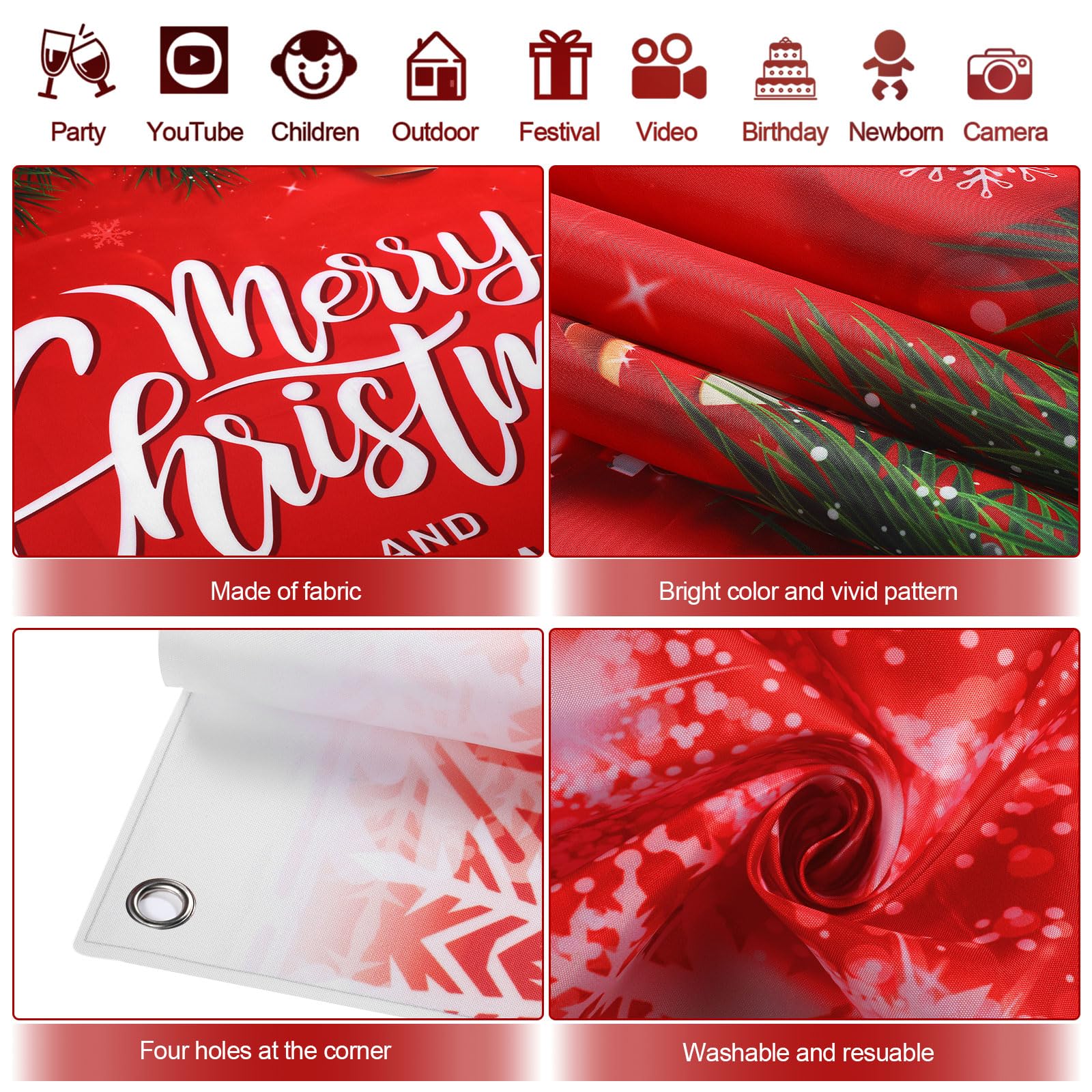 Christmas Backdrop Merry Christmas Party Decoration Christmas Photo Banner Signs Xmas Photography Background Photo Props for Winter New Year Xmas Eve Family Party Decoration Supplies (Tree)