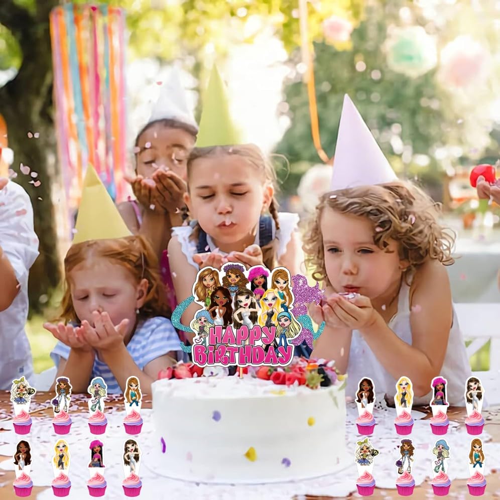 ℬ𝓇𝒶𝓉𝓏 Girls Birthday Party Decorations include 25pcs Cake Topper and Cupcake Toppers Sets for ℬ𝓇𝒶𝓉𝓏 Girls Birthday Party Supplies