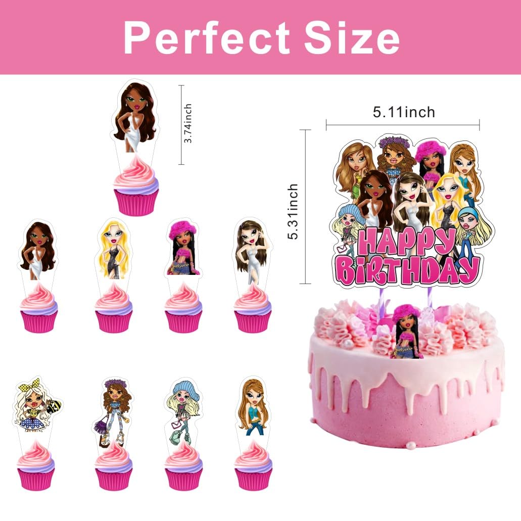 ℬ𝓇𝒶𝓉𝓏 Girls Birthday Party Decorations include 25pcs Cake Topper and Cupcake Toppers Sets for ℬ𝓇𝒶𝓉𝓏 Girls Birthday Party Supplies