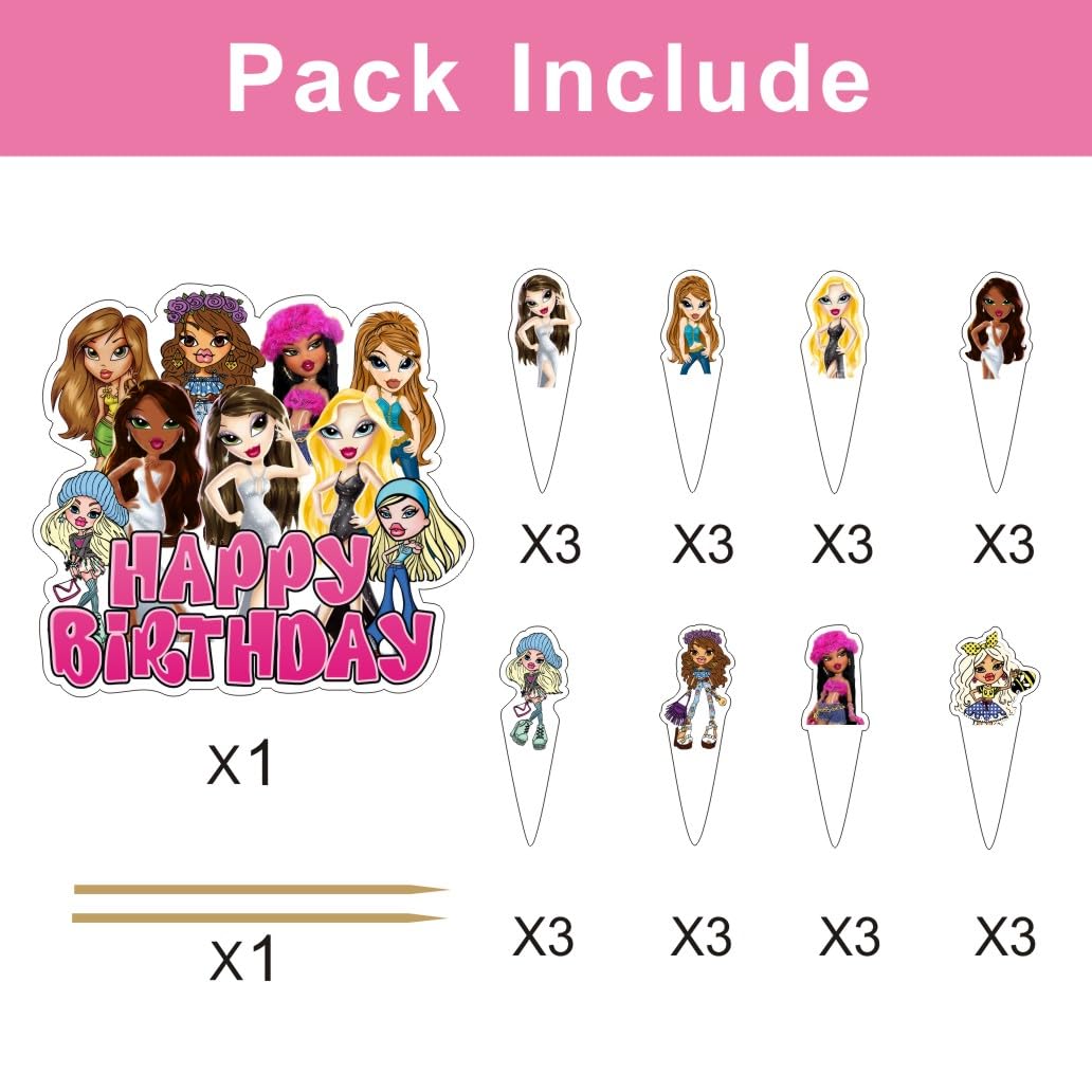 ℬ𝓇𝒶𝓉𝓏 Girls Birthday Party Decorations include 25pcs Cake Topper and Cupcake Toppers Sets for ℬ𝓇𝒶𝓉𝓏 Girls Birthday Party Supplies