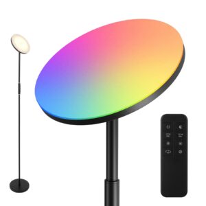 aiwglenten led floor lamp, color changing&24w/3000lm sky torchiere floor lamp,2700-6500k stepless color temperature and music sync with remote control for gaming room office bedroom and living room