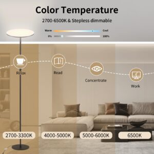 Aiwglenten LED Floor Lamp, Color Changing&24W/3000LM Sky Torchiere Floor Lamp,2700-6500K Stepless Color Temperature and Music Sync with Remote Control for Gaming Room Office Bedroom and Living Room