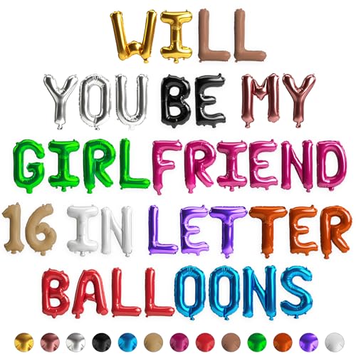 HOUSE OF PARTY Will You Be My Girlfriend Balloons 16 Inch - 13 Colors of Custom Letter Balloons | Personalized Foil Balloon Letters for Easter Party Decorations, Graduation and Birthday Decorations