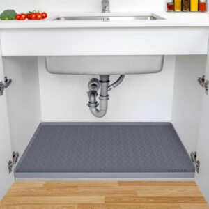 yj.gwl sink shelf liner for kitchen bathroom waterproof, 34" x 22" cuttable silicone under kitchen sink drip tray, thicker flexible sink cabinet protector mats grey