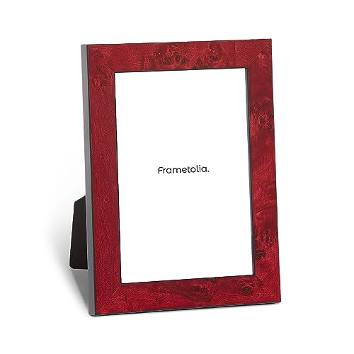 8" x 10" Red 1" Burlwood Wood Picture Frame - 100% Natural Wood & High Definition Glass, Used Vertically or Horizontally for Tabletop Display Contemporary Style Frame