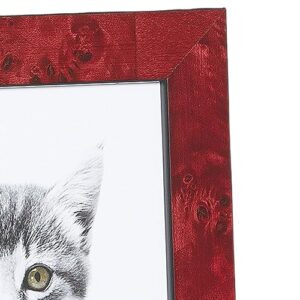 8" x 10" Red 1" Burlwood Wood Picture Frame - 100% Natural Wood & High Definition Glass, Used Vertically or Horizontally for Tabletop Display Contemporary Style Frame