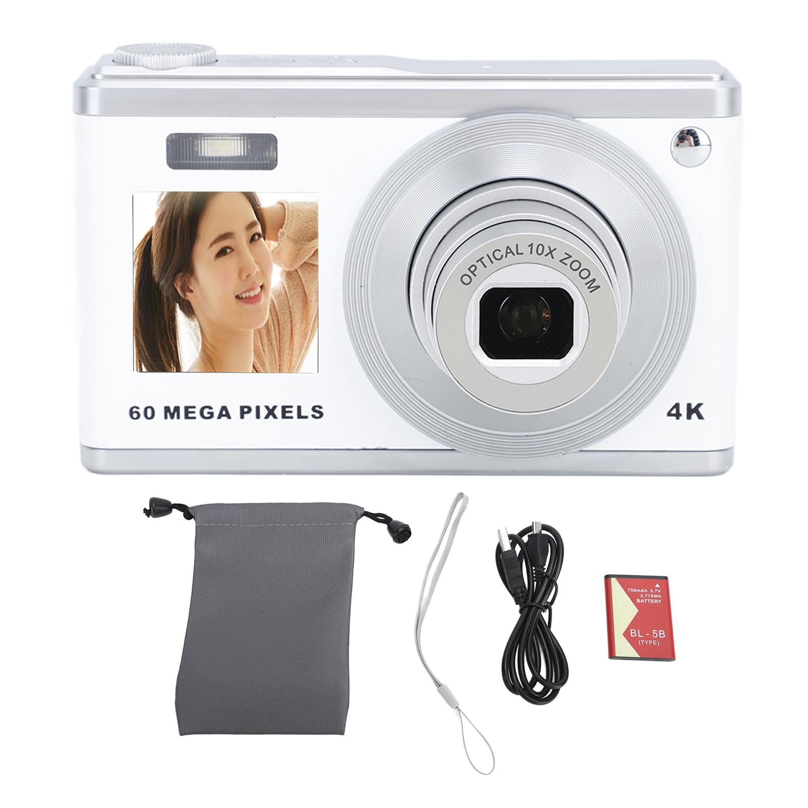 Compact Camera, Autofocus Beauty Mode Digital Camera for Photography (White)