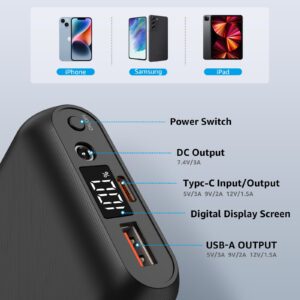 Buvizas 7.4V 16000mAh Heated Vest Battery Pack, Rechargeable Battery Pack for Heated Vest with DC and USB Output Ports, LED Display Portable Power Bank for Heated Vest,Jacket,Pants(No Ororo)