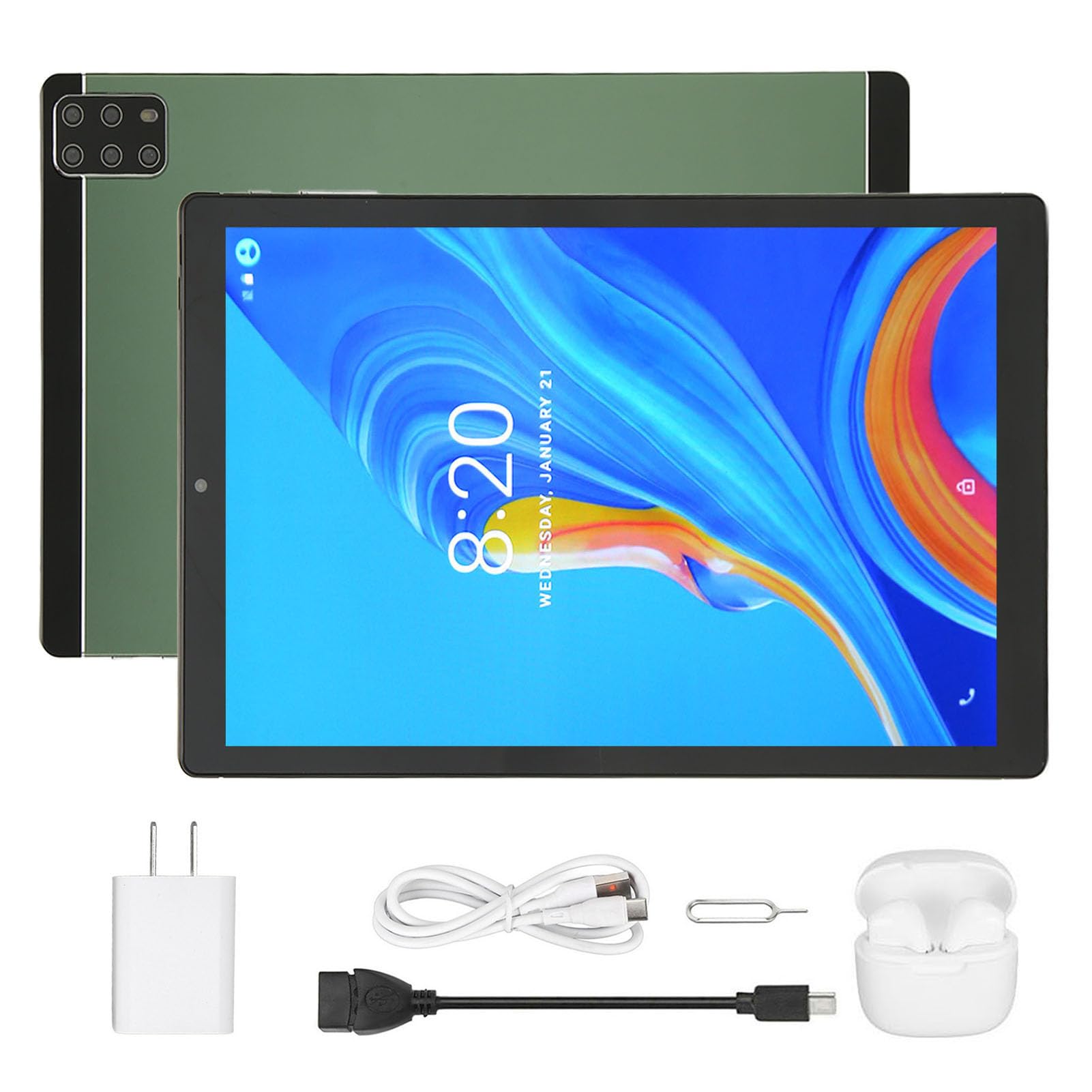 FOLOSAFENAR HD Tablet, 6GB 128GB 100‑240V 10.1 Inch Tablet PC with Earbuds for Work for Android 12 (US Plug)