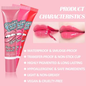 YBUETE 6 Colors Peel Off Lip Stain Lip Tint, Peel Reveal Lip Stain, Waterproof Long-Lasting Tear-off Lip Gloss, Peel Off Tattoo Lipsticks, Nonstick Cup Lip Gloss, Matte Nude Lip stain, Tattoo Magic Color Lip Set for Women Girl