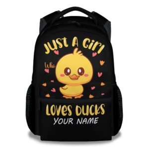 fuzzyfit personalized duck backpacks for girls, 16 inch cute print backpack for school, black lightweight bookbag for travel