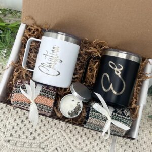 yourwoodenstory gift basket for a couple personalized hygge gift for two happy anniversary for husband and wife just married gift for two gift (white/black)