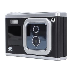 hd 4k digital camera, autofocus compact digital camera dual lens dual screen for photography (black)