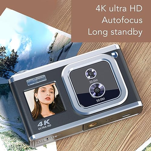 HD 4K Digital Camera, Autofocus Compact Digital Camera Dual Lens Dual Screen for Photography (Black)