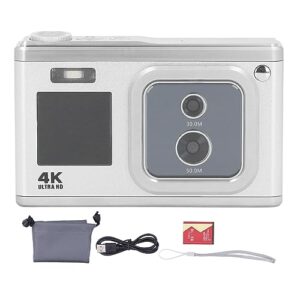 Digital Camera, Compact Digital Camera 50MP and 30MP 2 IPS Screen for Home (Silver)