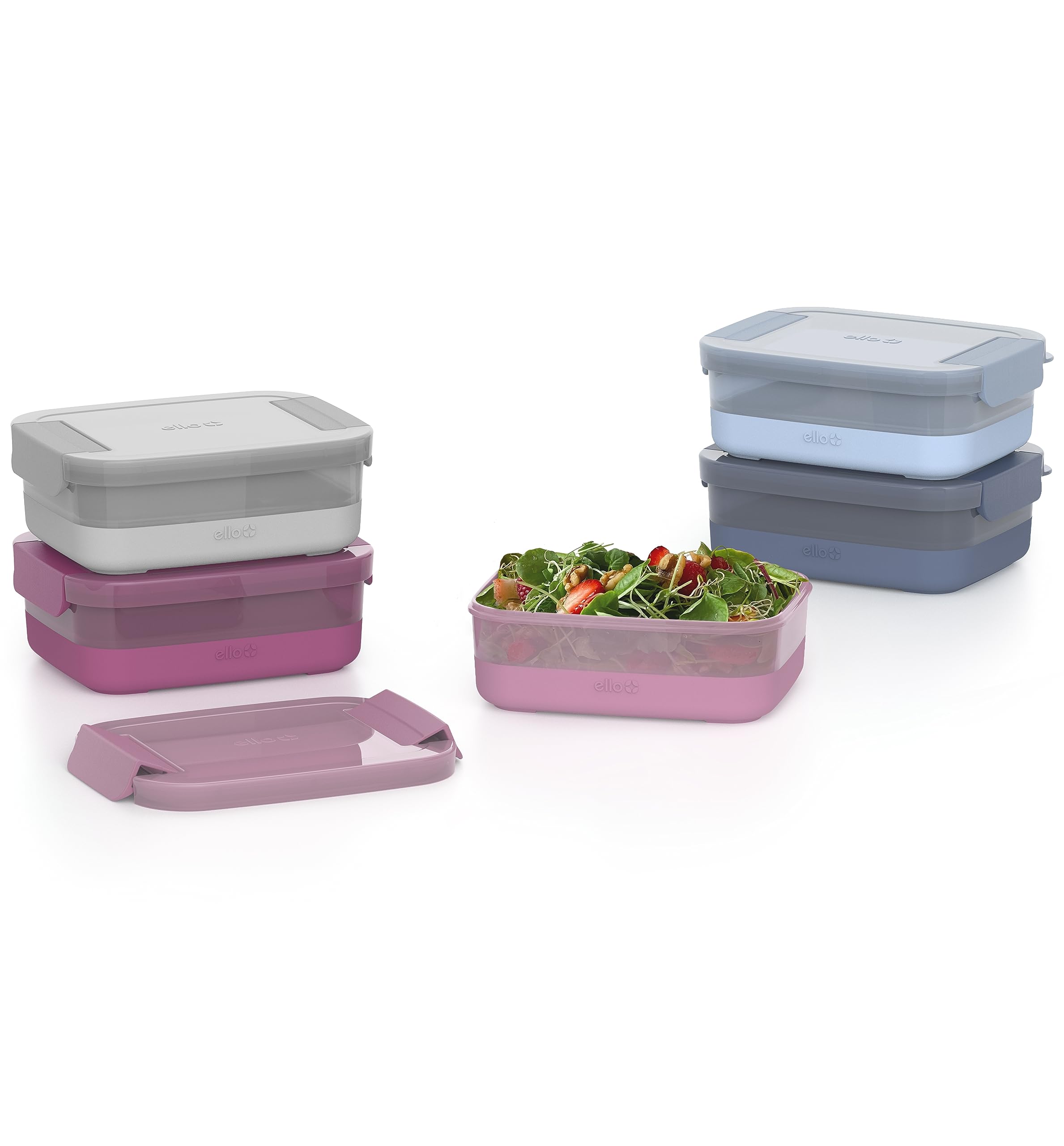 Ello 10 Pc BPA Free Plastic Meal Prep Container Set - 5 Pack with Silicone Boots, Airtight Lids, Dishwasher & Microwave Safe, Elderberry