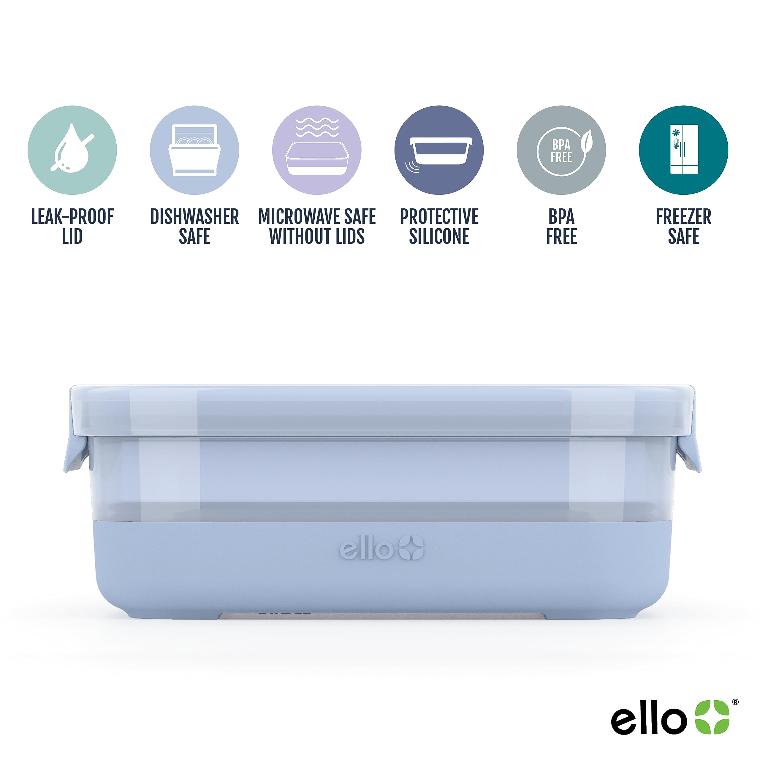 Ello 10 Pc BPA Free Plastic Meal Prep Container Set - 5 Pack with Silicone Boots, Airtight Lids, Dishwasher & Microwave Safe, Elderberry