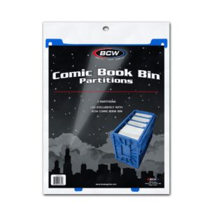 bcw comic bin partitions | exclusive organizer for short and long comic book bins | notched, tabbed, and structurally supportive dividers (blue, 3 pack)