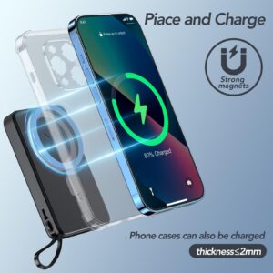 HUOTO Magnetic Power Bank,10000mAh Wireless Portable Charger USB C Cords Battery Pack Fast Charging for Phones, 22.5W PD Fast Charging Battery Pack for MagSafe for iPhone 15/14/13/12 Series