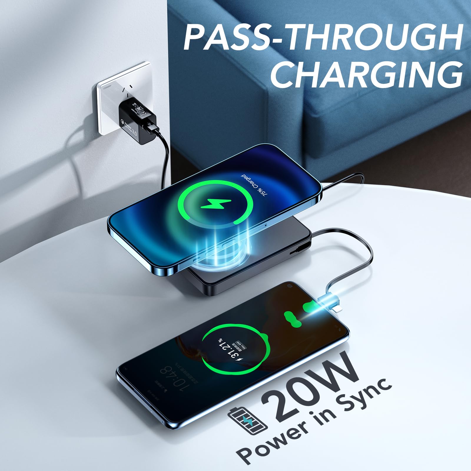 HUOTO Magnetic Power Bank,10000mAh Wireless Portable Charger USB C Cords Battery Pack Fast Charging for Phones, 22.5W PD Fast Charging Battery Pack for MagSafe for iPhone 15/14/13/12 Series