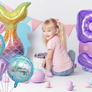 Mermaid Birthday Party Decorations, Mermaid Birthday Party Supplies Included Mermaid Tail Seashell and 40 Inch Purple Number 5 Balloons, Girl's 5th Birthday Party and Baby Shower Favors