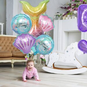 Mermaid Birthday Party Decorations, Mermaid Birthday Party Supplies Included Mermaid Tail Seashell and 40 Inch Purple Number 5 Balloons, Girl's 5th Birthday Party and Baby Shower Favors