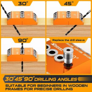 XDOVET 30 45 90 Degree Angle 4 Sizes Drill Jig for Angled Holes/Straight Holes, Drill Guide for Cable Railing Lag Screw Wood Post, Durable Aluminum Alloy Drilling Jig for Deck Stair Handrail