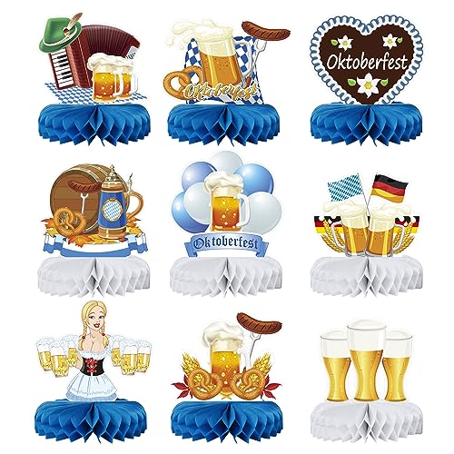 SUNKIM 9pcs Oktoberfest Honeycomb Centerpieces Oktoberfest Decorations Party Supplies Bavarian German Beer Festival Oktoberfest Party Decorations Oktoberfest Table Toppers