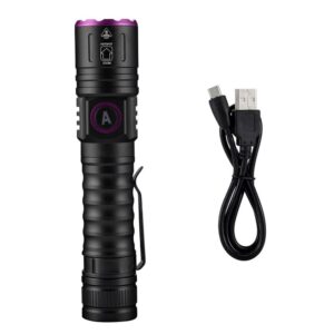 ALONEFIRE SV87 395nm UV Flashlight Zoom 5W Type C USB Rechargeable Black Light Money Detector for Resin Curing, Pet Urine Detection, Scorpion, Fishing, Minerals, Leaks, Cure Glue with Battery
