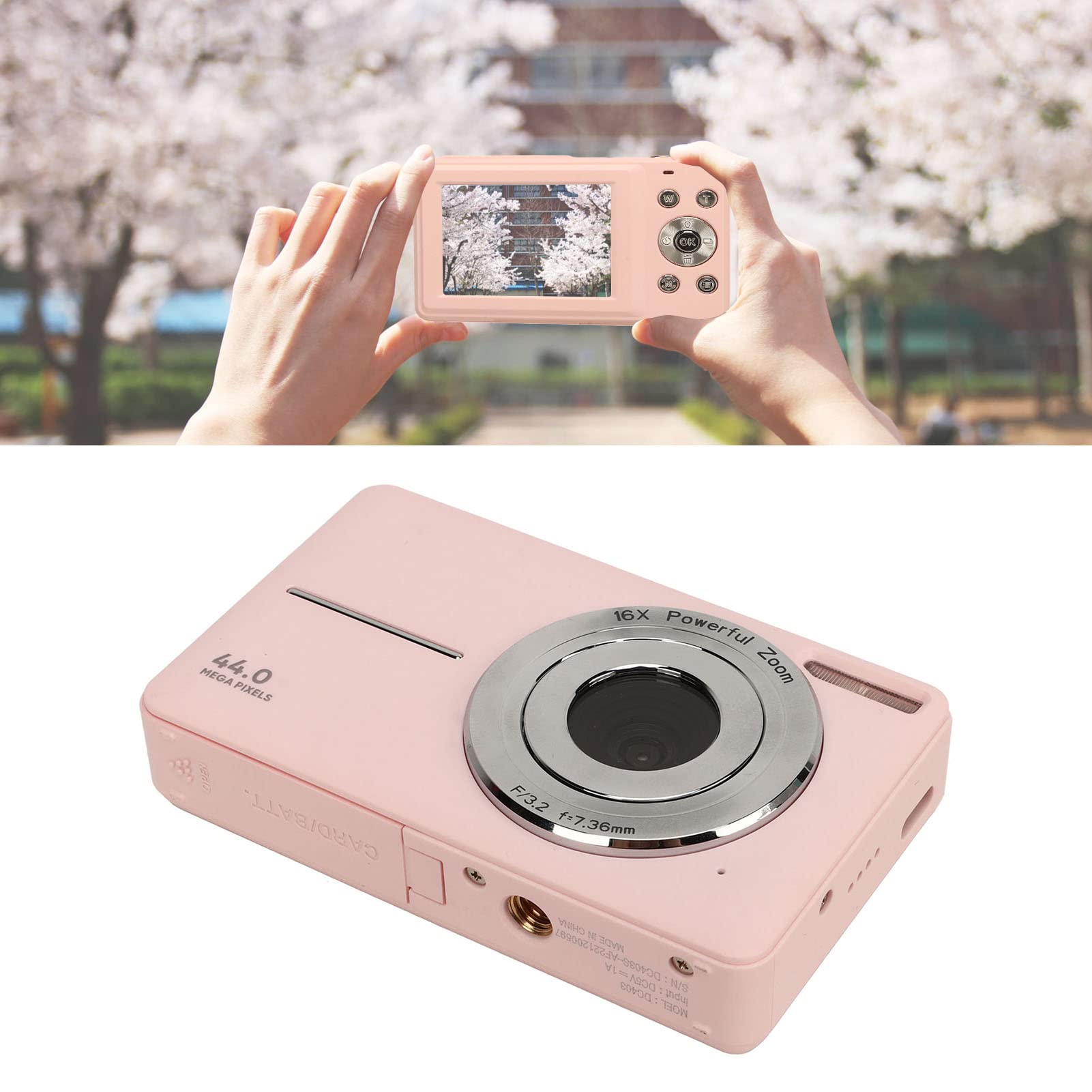 Compact Digital Camera, HD 1080P Type C Charging 44M Digital Camera for Photo for Travel (Pink)