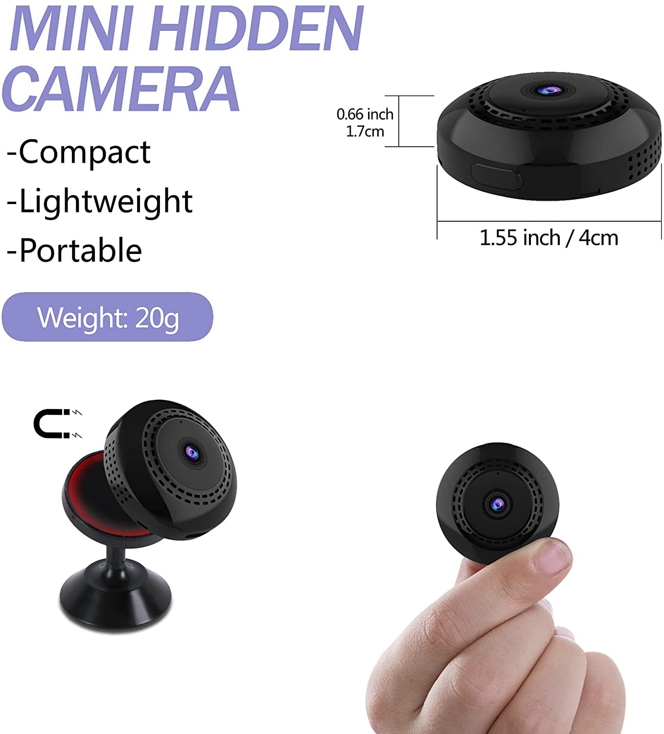 Wireless Camera Mini Hidden WiFi Spy Camera Portable Small Nanny Cam with Night Vision and Motion Detection HD 1080P Cam Surveillance Cameras for Home Security Indoor/Outdoor